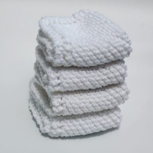 Hand Knitted Washcloths, Set of 4 in 100% white cotton!