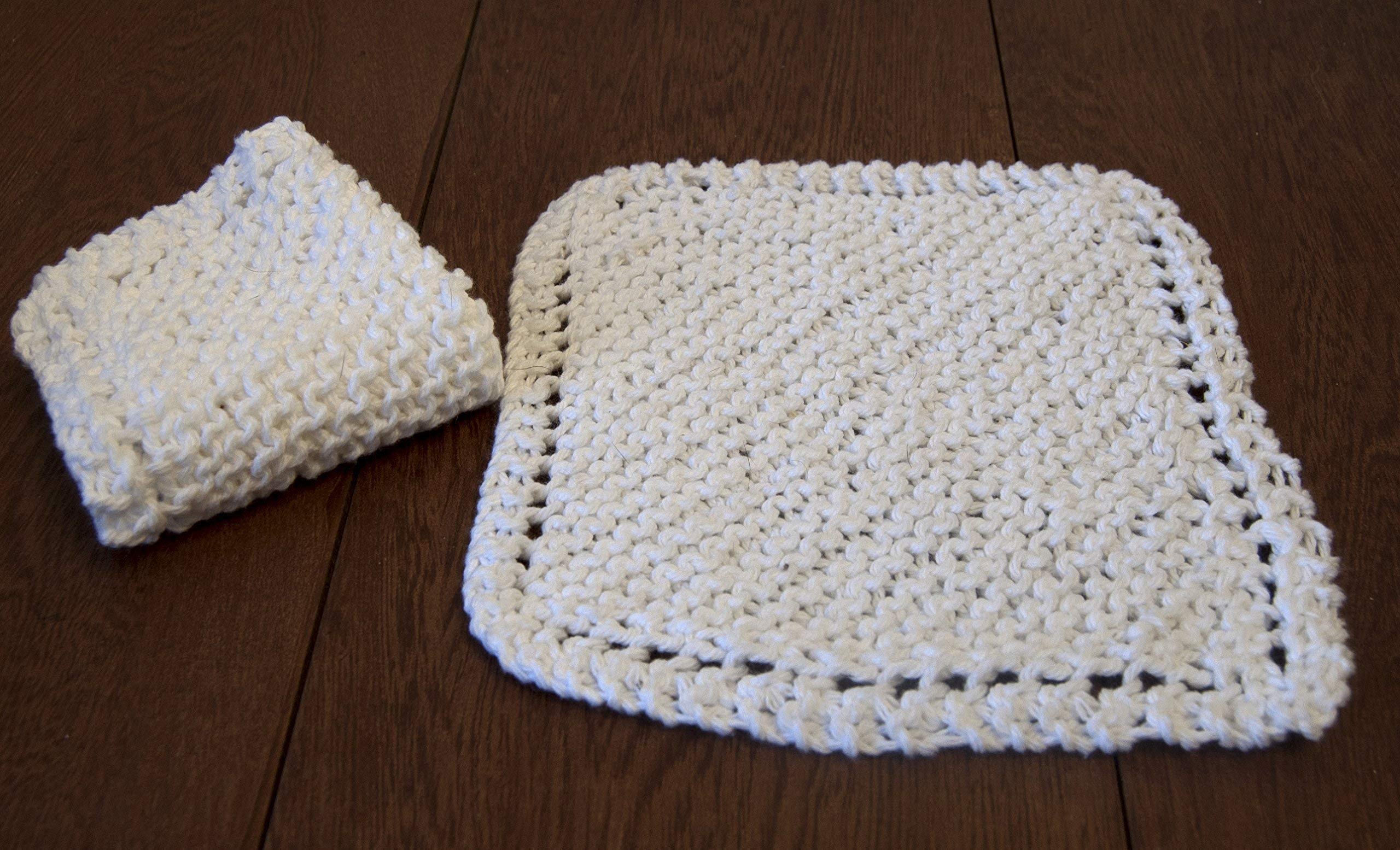 Hand Knitted Washcloths, Set of 4 in 100% white cotton!