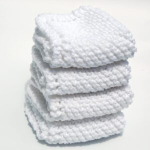 Hand Knitted Washcloths, Set of 4 in 100% white cotton!