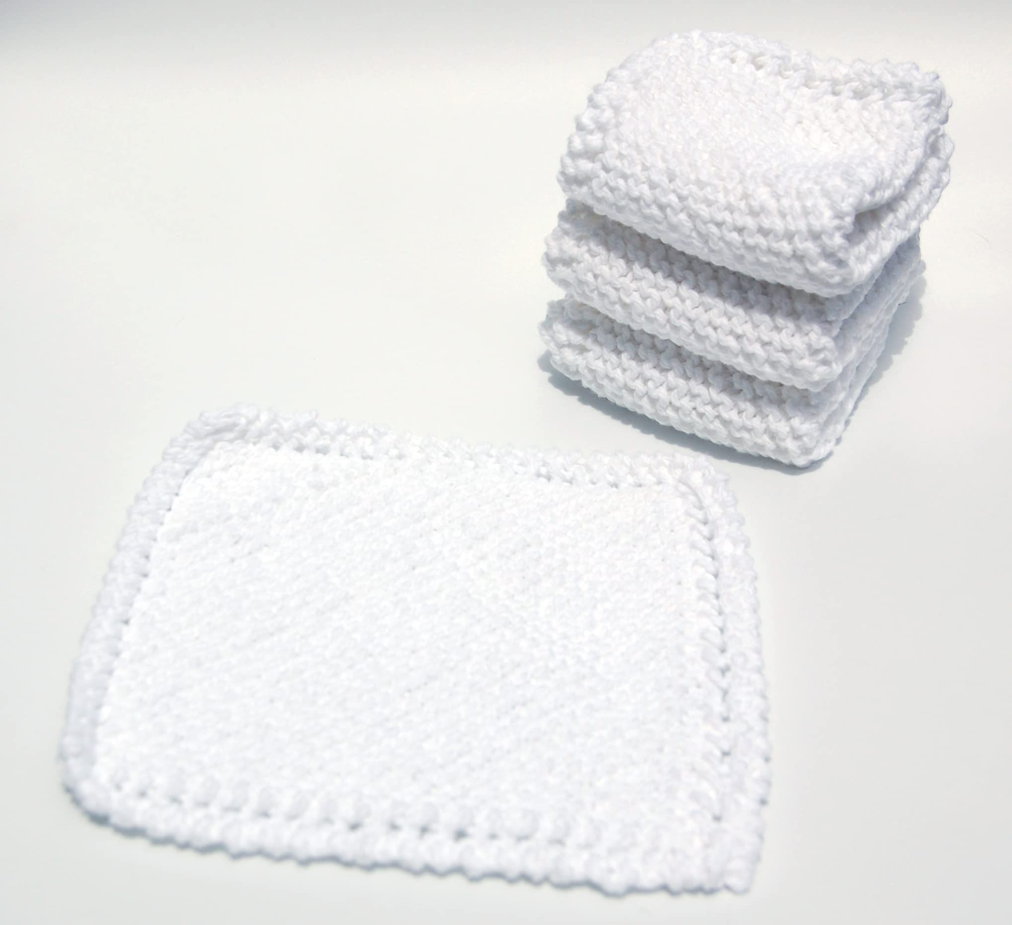 Hand Knitted Washcloths, Set of 4 in 100% white cotton!