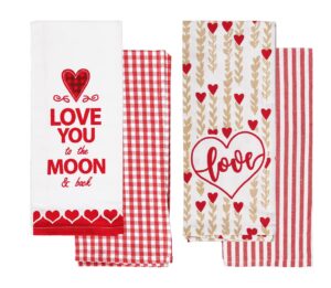 fillurbasket valentines day kitchen towels set hearts dish towels love flour sack towels set of 4 15”x25” cotton (love sayings kitchen towels)