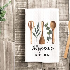 Personalized Kitchen Utensils Tea Towel, Waffle Weave Tea Towel, Housewarming Gift, Farmhouse Decor, Wedding Gift