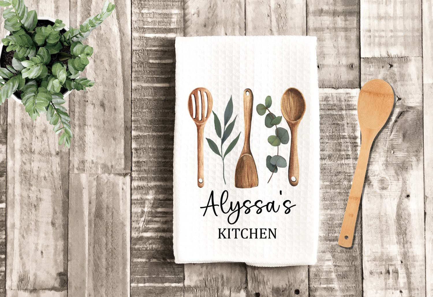 Personalized Kitchen Utensils Tea Towel, Waffle Weave Tea Towel, Housewarming Gift, Farmhouse Decor, Wedding Gift