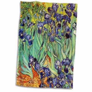 3d rose irises by vincent van gogh 1889-purple flowers iris garden-copy of famous painting by the master towel, 15" x 22", multicolor