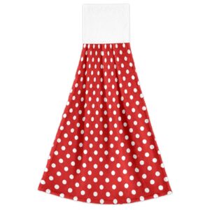 Red White Polka Dot Kitchen Hanging Towel 12 x 17 Inch Bath Hand Tie Towels Set 2 Pcs Tea Bar Dish Cloths Dry Towel Soft Absorbent Durable for Bathroom Laundry Room Decor