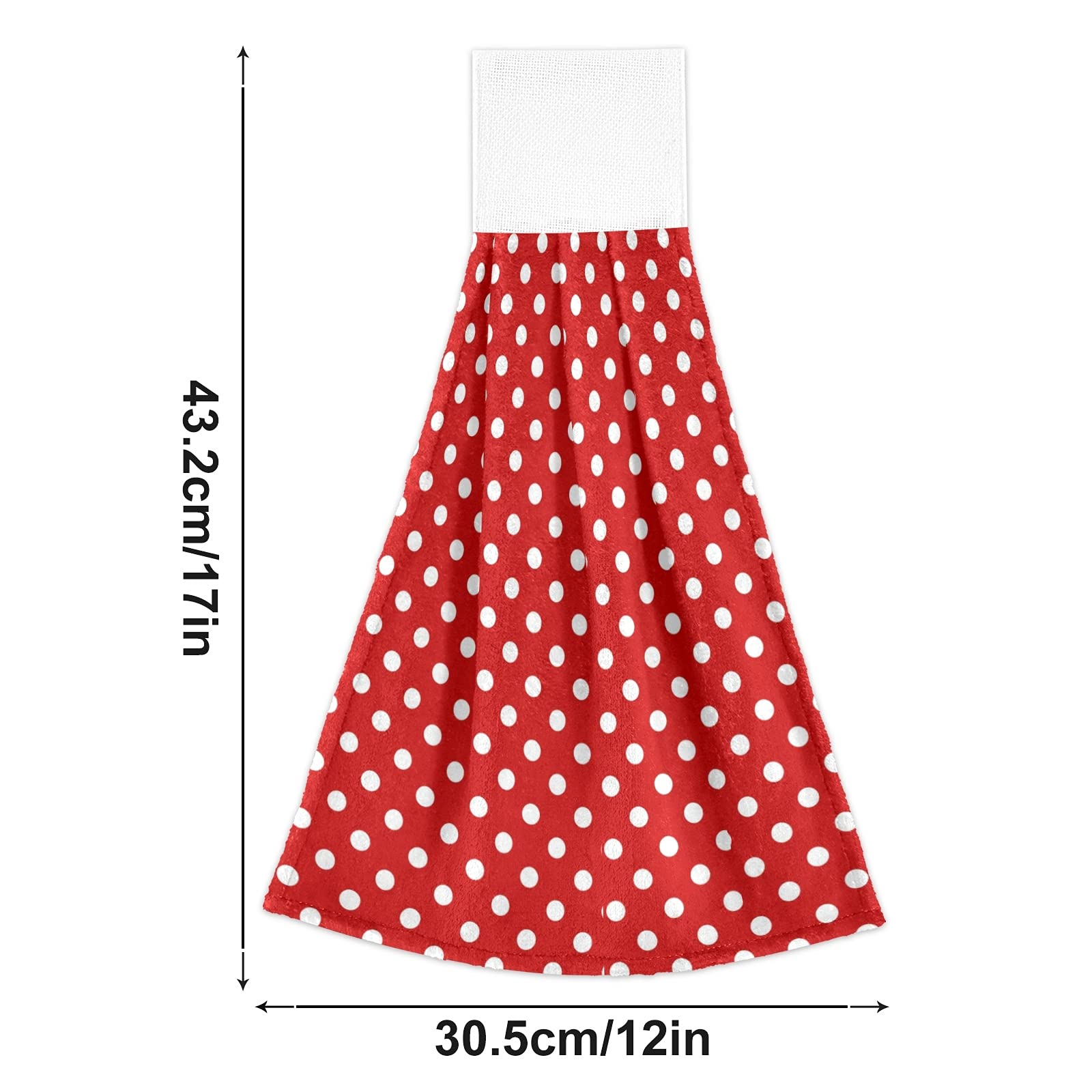 Red White Polka Dot Kitchen Hanging Towel 12 x 17 Inch Bath Hand Tie Towels Set 2 Pcs Tea Bar Dish Cloths Dry Towel Soft Absorbent Durable for Bathroom Laundry Room Decor