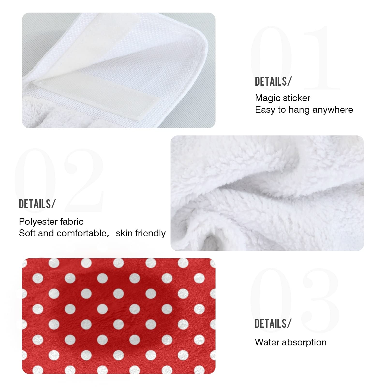 Red White Polka Dot Kitchen Hanging Towel 12 x 17 Inch Bath Hand Tie Towels Set 2 Pcs Tea Bar Dish Cloths Dry Towel Soft Absorbent Durable for Bathroom Laundry Room Decor