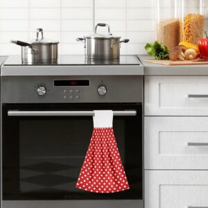 Red White Polka Dot Kitchen Hanging Towel 12 x 17 Inch Bath Hand Tie Towels Set 2 Pcs Tea Bar Dish Cloths Dry Towel Soft Absorbent Durable for Bathroom Laundry Room Decor