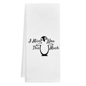 i miss you this much kitchen towels dishcloths,black and white cute penguin decorative dish towels hand towels tea towels,love themed decor,funny gifts for wife women mom her couples girlfriend