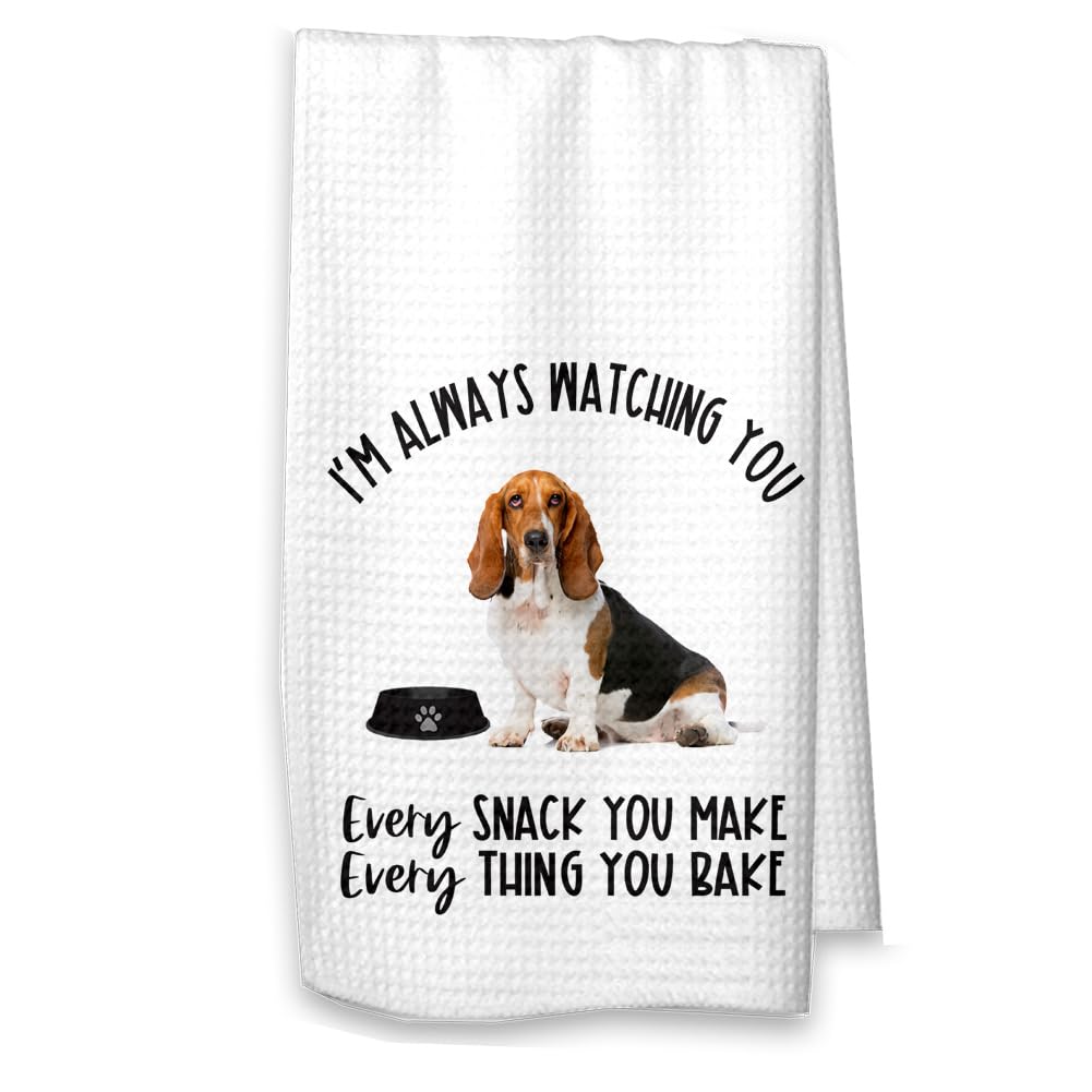 The Creating Studio Personalized Basset Hound Kitchen Towel, Basset Hound Gift, Gift for Dad, Gift from Dog, Housewarming Gift Hostess Gift Always Watching You (Basset No Name)