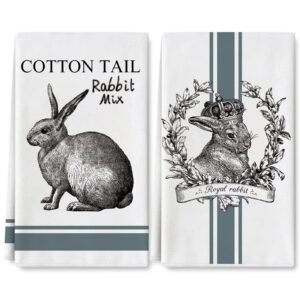 anydesign easter kitchen towel farmhouse easter rabbit bunny dish towel rustic cotton tail rabbit hand drying tea towel for spring cooking baking cleaning wipes, set of 2, 18 x 28 inch