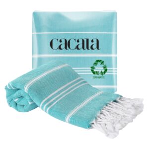 cacala 100% turkish cotton kitchen tea towels, highly absorbent luxury soft quick drying dish towel with hanging loop for gym, yoga, bath, sports, cleaning and kitchen (23 x 36), aqua