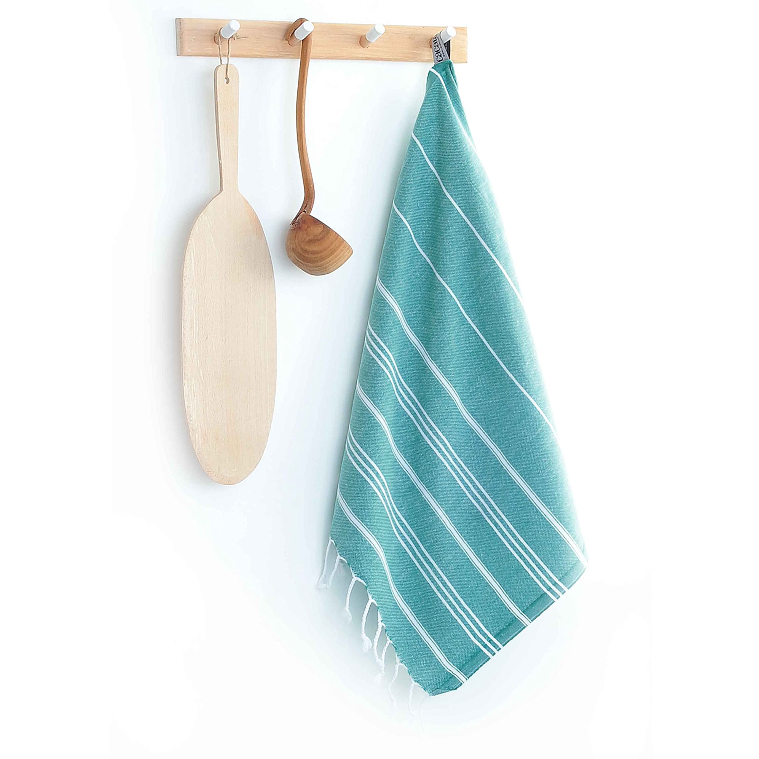 Cacala 100% Turkish Cotton Kitchen Tea Towels, Highly Absorbent Luxury Soft Quick Drying Dish Towel with Hanging Loop for Gym, Yoga, Bath, Sports, Cleaning and Kitchen (23 x 36), Aqua