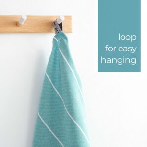 Cacala 100% Turkish Cotton Kitchen Tea Towels, Highly Absorbent Luxury Soft Quick Drying Dish Towel with Hanging Loop for Gym, Yoga, Bath, Sports, Cleaning and Kitchen (23 x 36), Aqua