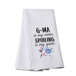 PWHAOO Grandma G-ma Kitchen Towel G-ma is My Name Spoiling is My Game Kitchen Towel G-ma Kitchen Dish Towel (Spoiling Gma Towel)