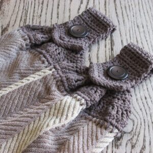 Set of 2 Brown & Tan Doubled Chevron Design Hanging Kitchen Towels with Brown Cotton Crochet Top - Best Quality