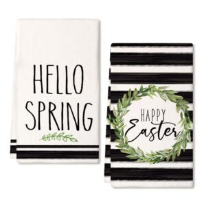 arkeny easter kitchen towels for easter decor green wreath dish towels 18x26 inch ultra absorbent bar drying cloth happy easter hand towel for kitchen bathroom party easter decorations set of 2