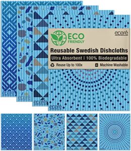 eparé swedish dish cloths & cellulose sponge cloth - 8 pack blue reusable dish cloth - disposable dish cloths for washing dishes - washable swedish dish clothes - sponge cloths kitchen reusable
