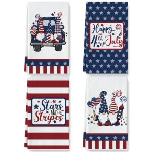 anydesign american flag gnome truck kitchen towels 18 x 28 4th of july dish towels patriotic stars stripes decorative hand drying tea towel for independence day memorial day cooking baking, 4pcs