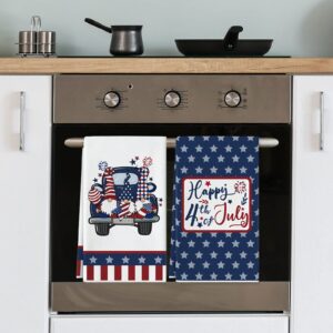AnyDesign American Flag Gnome Truck Kitchen Towels 18 x 28 4th of July Dish Towels Patriotic Stars Stripes Decorative Hand Drying Tea Towel for Independence Day Memorial Day Cooking Baking, 4Pcs