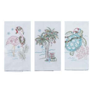 kay dee designs coastal holiday embroidered flour sack towels - flamingo, palm tree, and sea turtle - set of 3 designs