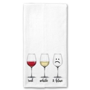 red, white and blue funny wine drinker kitchen microfiber bar tea towel