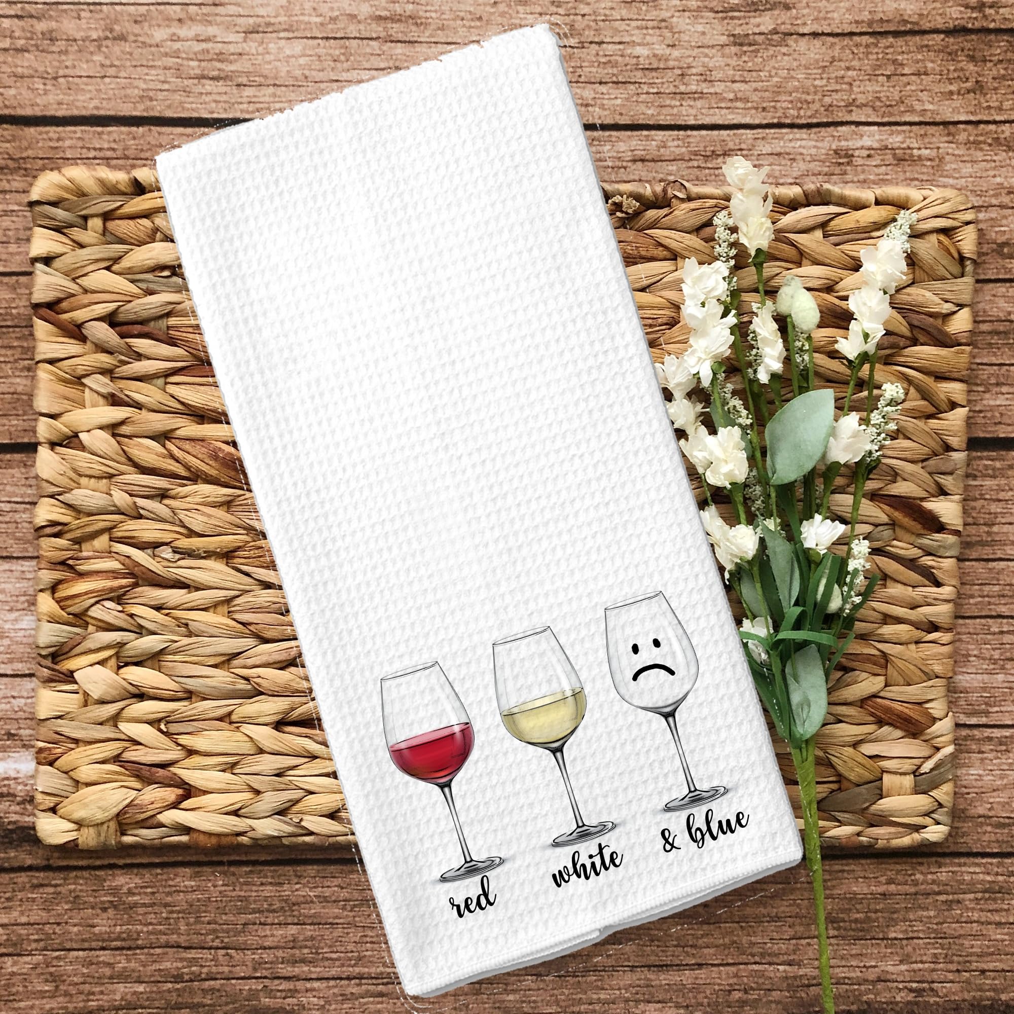 Red, White and Blue Funny Wine Drinker Kitchen Microfiber Bar Tea Towel