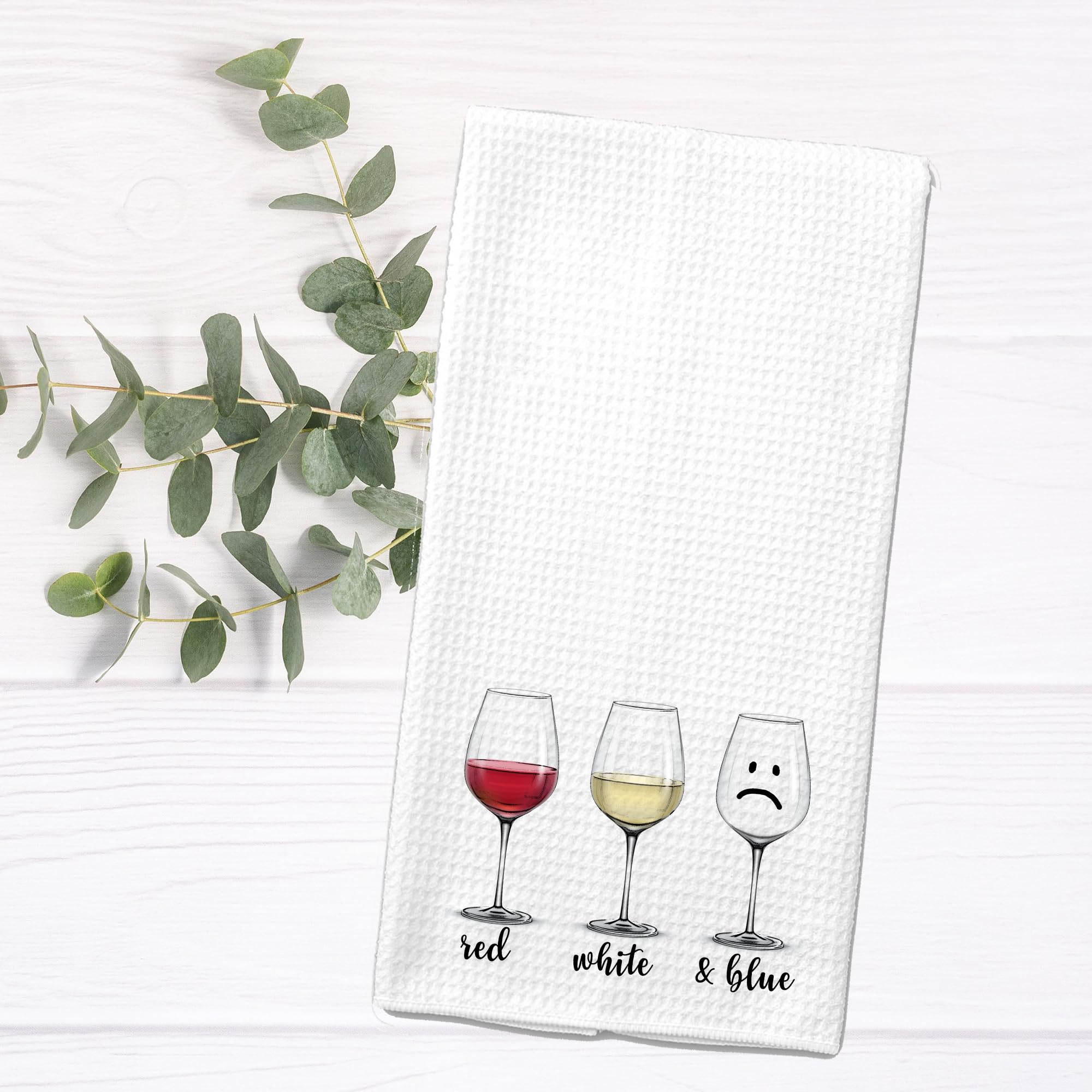 Red, White and Blue Funny Wine Drinker Kitchen Microfiber Bar Tea Towel