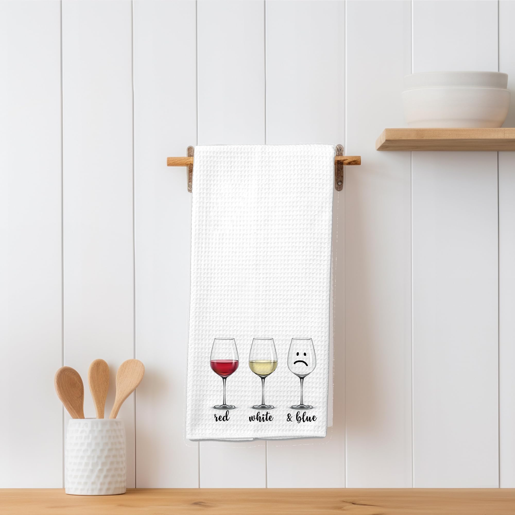 Red, White and Blue Funny Wine Drinker Kitchen Microfiber Bar Tea Towel