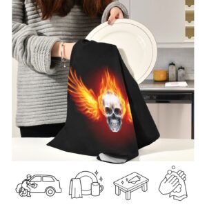 Exnundod Burning Skull Grim Reaper Kitchen Dish Towel, Reusable Absorbent Tea Towels Thin Microfiber Dishcloth for Drying Wiping Cleaning Decorative 18x28in