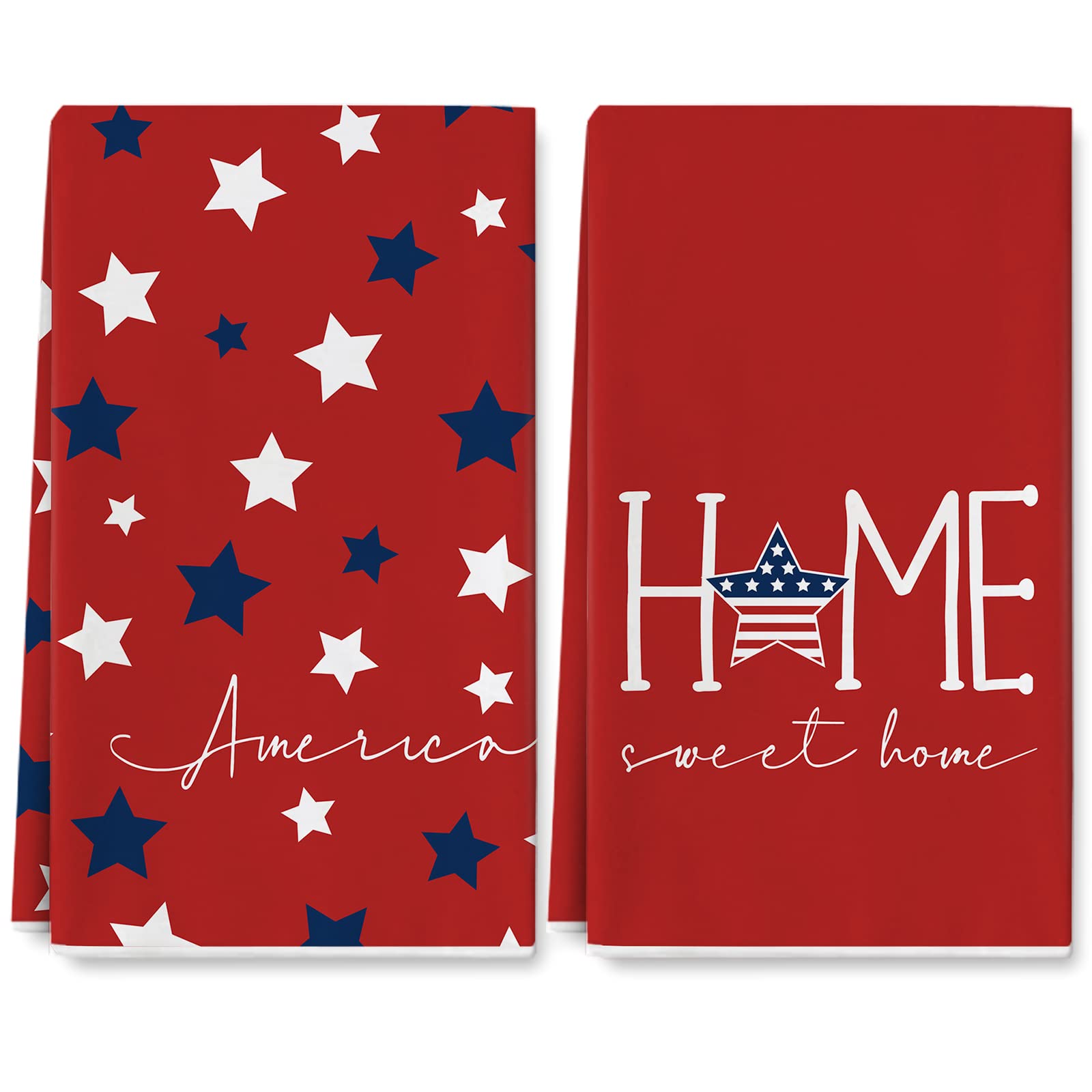 AnyDesign Patriotic Kitchen Towel 4th of July America Home Sweet Home Dish Towel 4th of July Red Blue White Stars Hand Drying Tea Towel for Independence Day Memorial Day Cooking Baking, 2Pcs