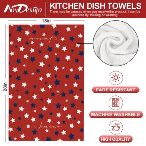 AnyDesign Patriotic Kitchen Towel 4th of July America Home Sweet Home Dish Towel 4th of July Red Blue White Stars Hand Drying Tea Towel for Independence Day Memorial Day Cooking Baking, 2Pcs