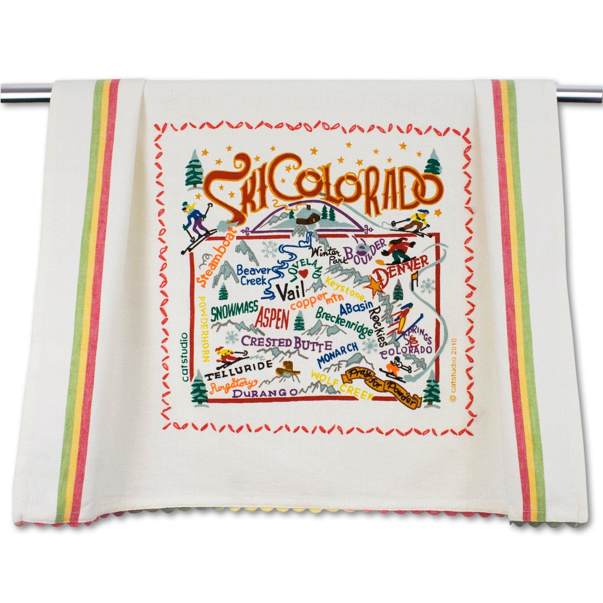 Catstudio Colorado Ski Dish Towel - U.S. Ski Resort Souvenir Kitchen and Hand Towel with Original Artwork - Perfect Tea Towel for Colorado Lovers, Travel Souvenir