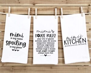 mimi set of 3 kitchen towels 100% cotton flour sack black white funny cute dish tea hand towel dog themed home kitchen decor gift for grandma