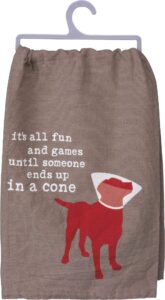 primitives by kathy dish towel - it's all fun and games until someone ends up in a cone - 28 inch x 28 inch