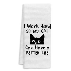 voatok i work hard so my cat can have a better life funny black cat quote bath towel,cat lovers gifts decorative towel,cat mom girls gifts