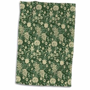 3d rose william morris cherwell chintz pattern in forest green and buttermilk hand towel, 15" x 22", multicolor