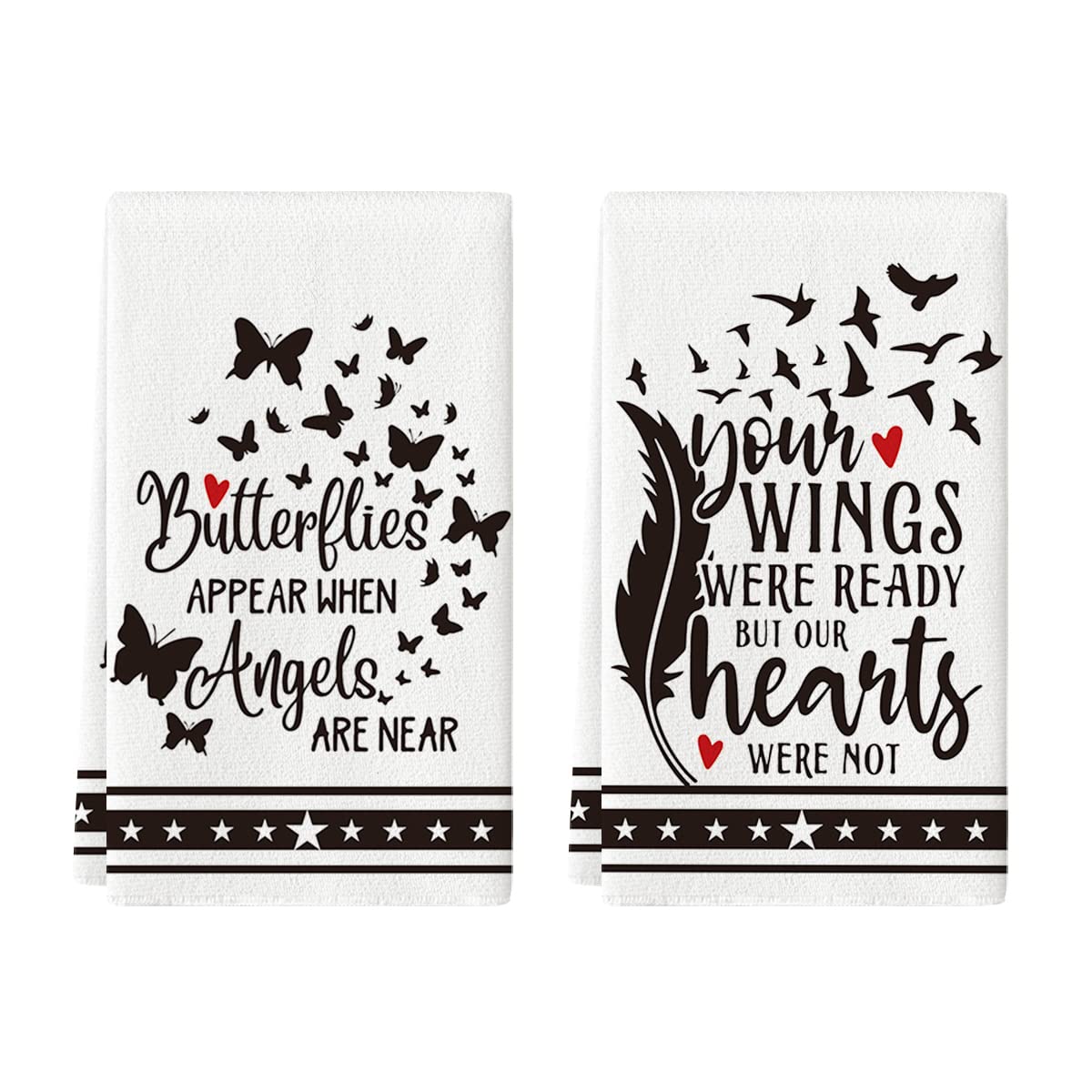 Artoid Mode Butterflies Wings Motto Veterans Day Kitchen Towels Dish Towels, 18x26 Inch Memorial Day Decoration Hand Towels Set of 2