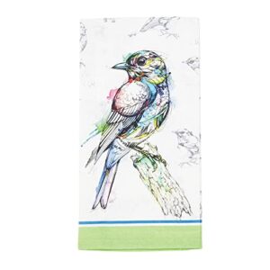 enesco izzy and oliver watercolors by abby diamond teal bird tea towel dish cloth, 19.3 x 27 inch, multicolor