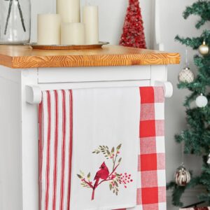 C&F Home Holiday Winter Themed Single Red Cardinal Embroidered Sitting on Red Berry Tree Flour Sack Christmas Dishtowel Decor Decoration 27L x 18W in. 18" x 27" White