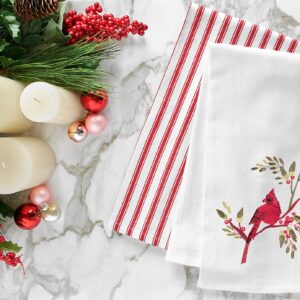 C&F Home Holiday Winter Themed Single Red Cardinal Embroidered Sitting on Red Berry Tree Flour Sack Christmas Dishtowel Decor Decoration 27L x 18W in. 18" x 27" White