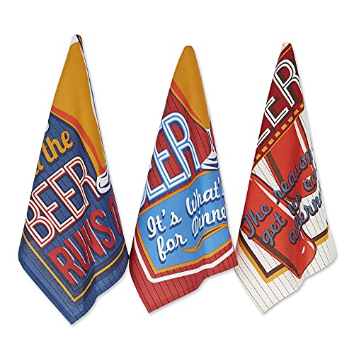 DII Assorted Print Dishtowel Set, 18x28", Retro Beer, 3 Count