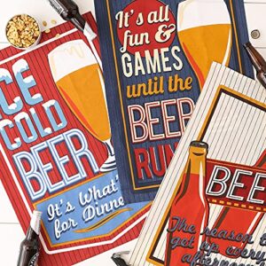 DII Assorted Print Dishtowel Set, 18x28", Retro Beer, 3 Count