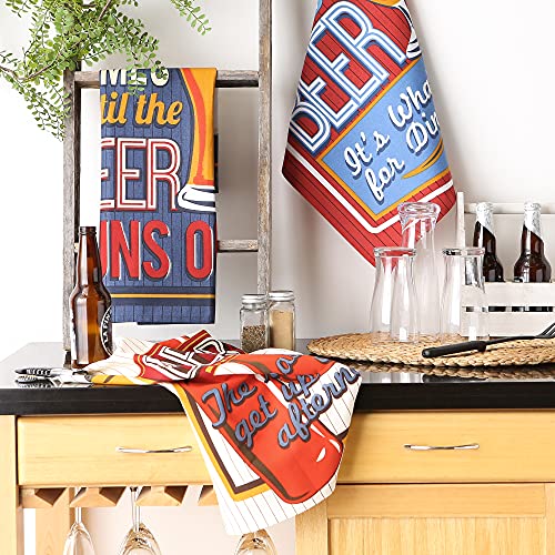 DII Assorted Print Dishtowel Set, 18x28", Retro Beer, 3 Count