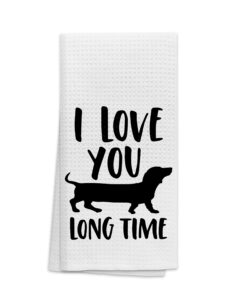 ohsul i love you long time dachshund valentine's day kitchen towels dish towels dish cloth,cute wiener dog hand towels tea towel for bathroom kitchen decor,dog lovers couples gifts