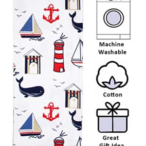 fillURbasket Coastal Kitchen Towels Set of 3 Nautical Towels with Fish Sailboats Whales Lighthouse Ocean Dish Towels for Kitchen 15”x25” 100% Cotton