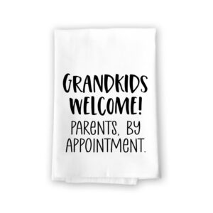 honey dew gifts, grandkids welcome parents by appointment, flour sack towel, 27 inch by 27 inch, 100% cotton, multi-purpose towels, grandma towel, grandma gift, grandparents day gift