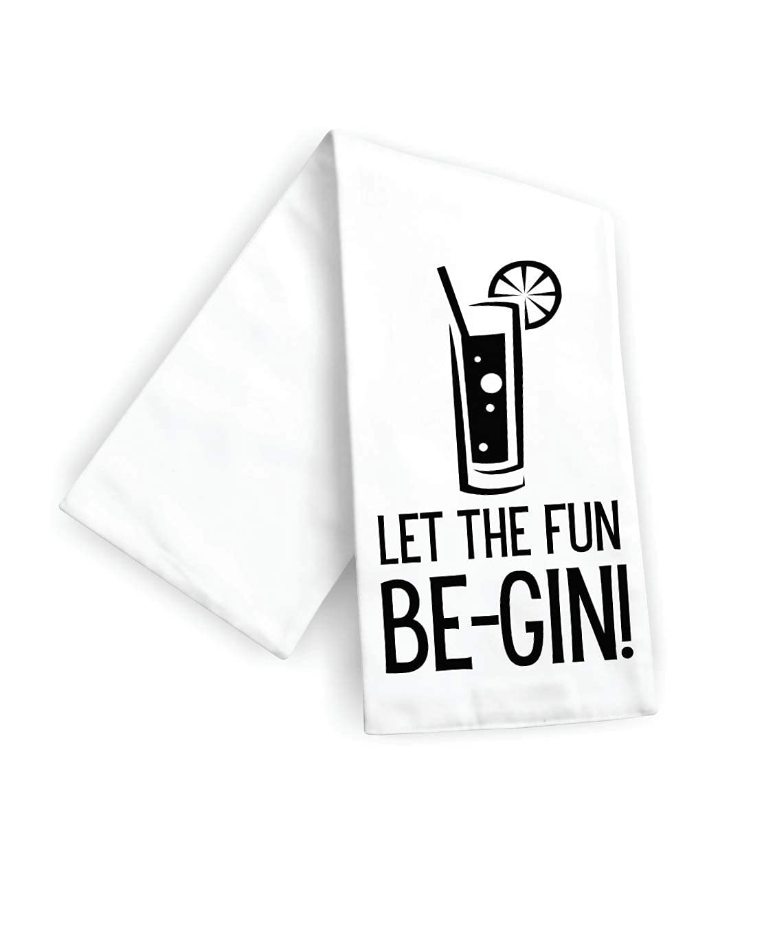 Handmade Funny Kitchen Towel - 100% Cotton Gin and Tonic Hand Bar Towels for Kitchen - 28x28 Inch Perfect for Hostess Housewarming Christmas Mother’s Day Birthday Gift (Let the Fun Begin)