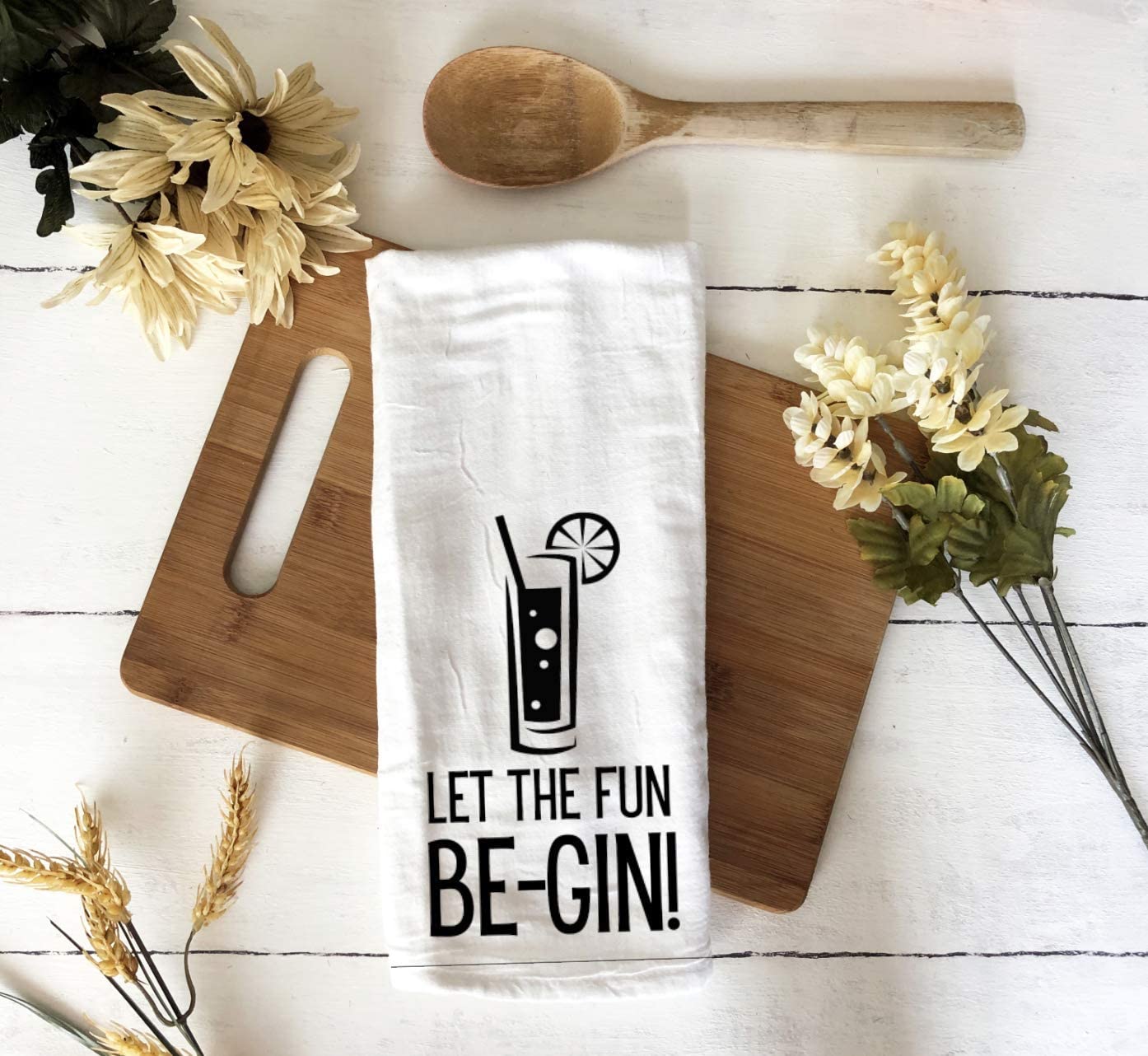 Handmade Funny Kitchen Towel - 100% Cotton Gin and Tonic Hand Bar Towels for Kitchen - 28x28 Inch Perfect for Hostess Housewarming Christmas Mother’s Day Birthday Gift (Let the Fun Begin)