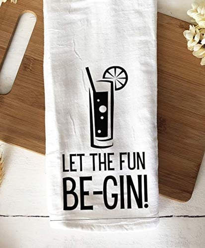 Handmade Funny Kitchen Towel - 100% Cotton Gin and Tonic Hand Bar Towels for Kitchen - 28x28 Inch Perfect for Hostess Housewarming Christmas Mother’s Day Birthday Gift (Let the Fun Begin)